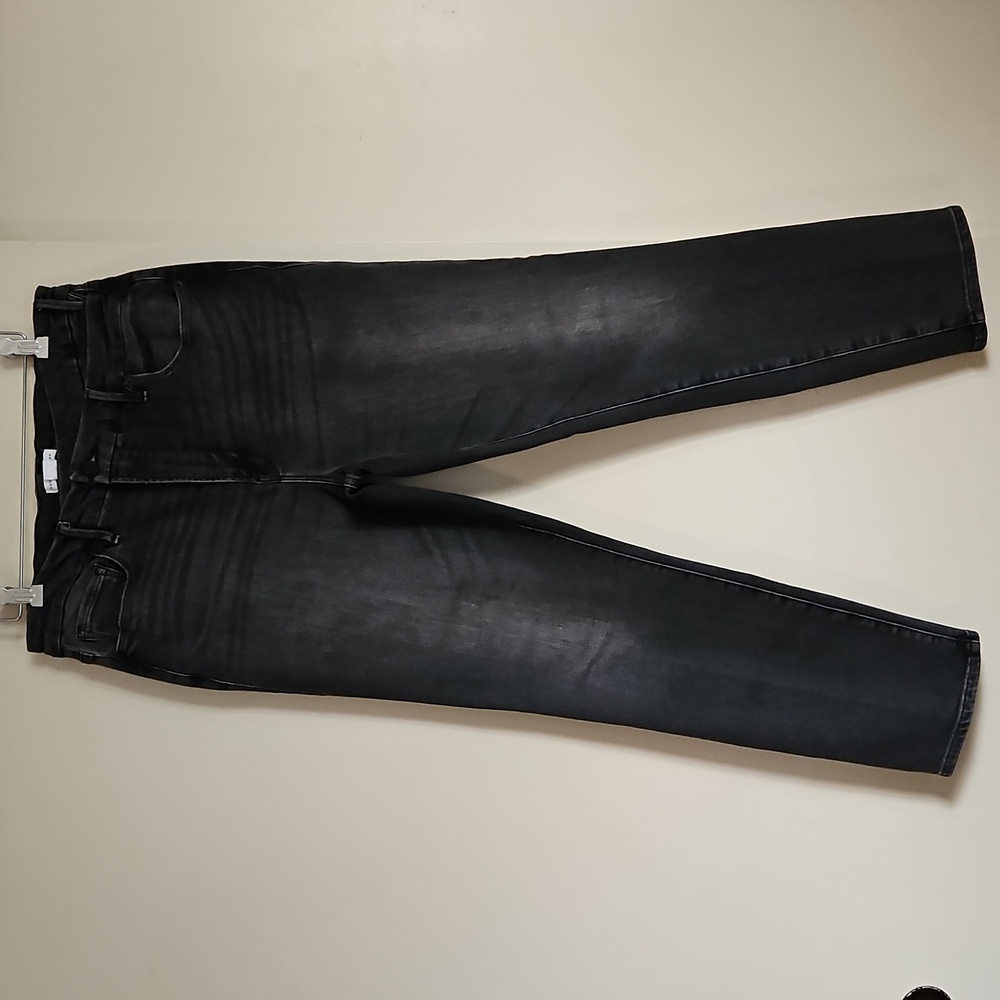 Good American Faded Black Straight Jeans Crossover Waist High Rise Size 12/31